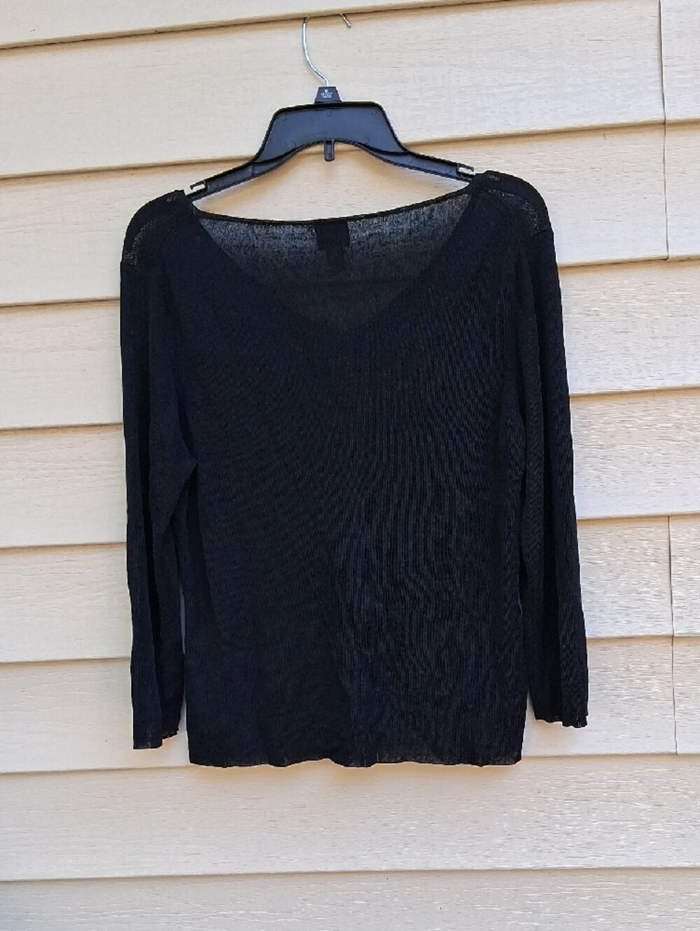 Eileen Fisher Black V-Neck Long Sleeve Lightweight Top - Picture 6 of 10